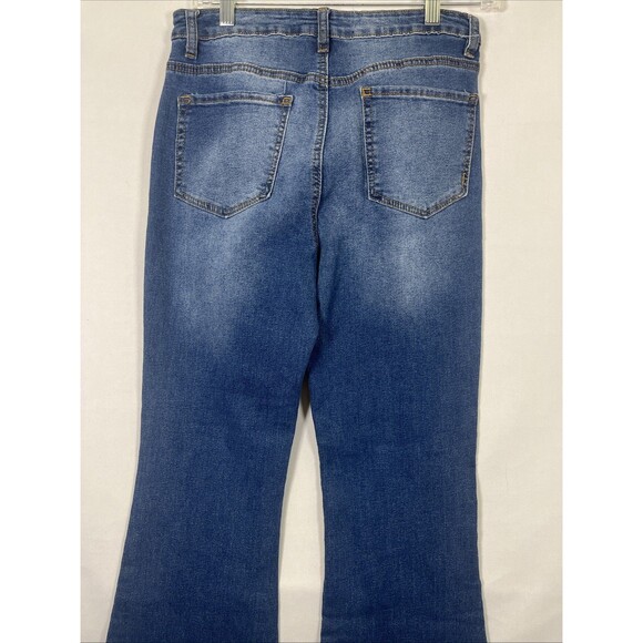 Almost Famous Jeans Women's Size 10 High Rise Flare Blue Denim Stretch 90s Boho - Picture 5 of 8